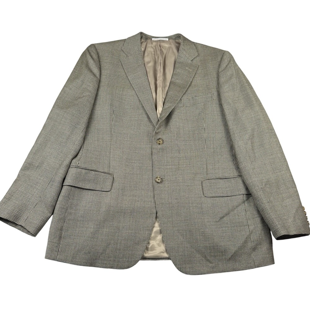 John W Nordstrom Houndstooth Mens Blazer Jacket Silk/Wool Size 44L Black/Tan USA
